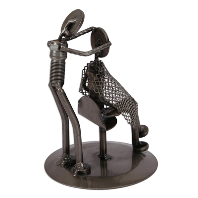 Auto part statuette, 'Haircut' - Metal Barber Sculpture Recycled Auto Parts Handmade Mexico