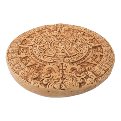 Ceramic plaque, 'Aztec Calendar in Tan' - Archaeological Ceramic SunStone from Mexico
