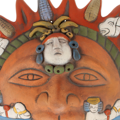 Ceramic wall adornment, 'Maya Sun' - Ceramic wall adornment