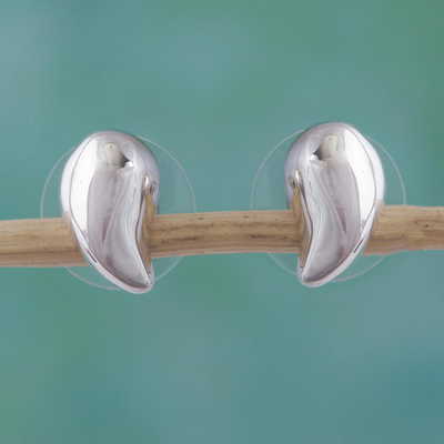 Sterling silver button earrings, 'Modern Attitude' - Sterling Silver Button Earrings