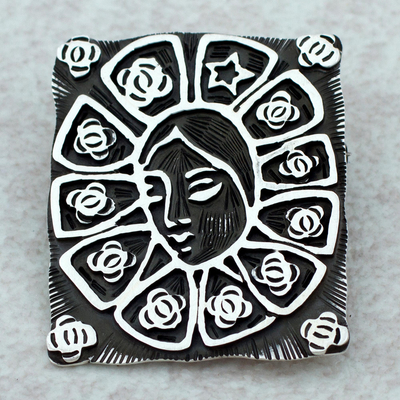 Sterling silver brooch pin pendant, 'Lady of Guadalupe Star' - Sterling silver brooch pin pendant