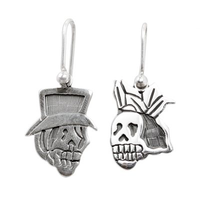 Sterling silver dangle earrings, 'Deadly Handsome Couple' - Sterling silver dangle earrings