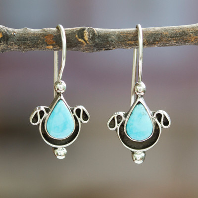 Turquoise earrings, 'Droplet from the Sea' - Turquoise and Sterling Silver Drop EarringsMexico