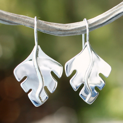 Sterling silver drop earrings, 'Phantom Leaves' - Collectible Taxco Silver jewellery Drop Earrings