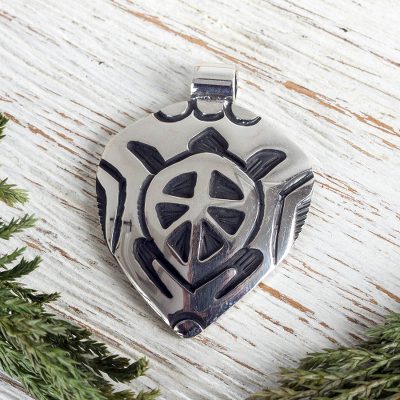 Sterling silver pendant, 'Sea Turtle' - Good Luck Sterling Silver Animal Pendant