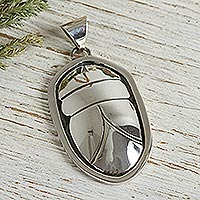 Sterling silver pendant, 'Scarab' - Unique Sterling Silver Bug Pendant