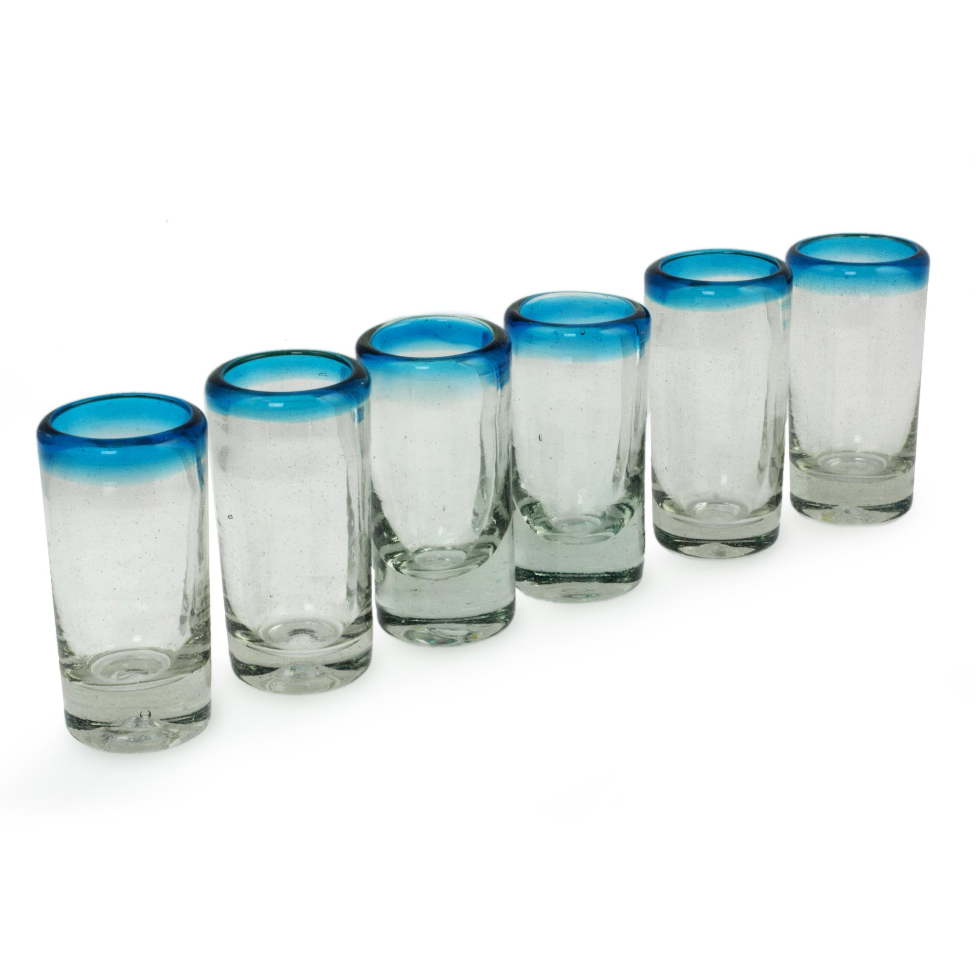 Hand Blown Mexican Tequila Shot Glasses Clear Set Of 6 Aquamarine Novica 