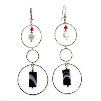 Pearl and agate drop earrings