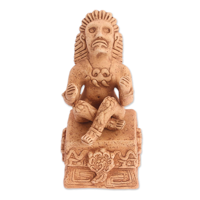 Ceramic figurine, 'Prince of Flowers' - Archaeological Aztec Ceramic Sculpture Handcrafted in Mexico