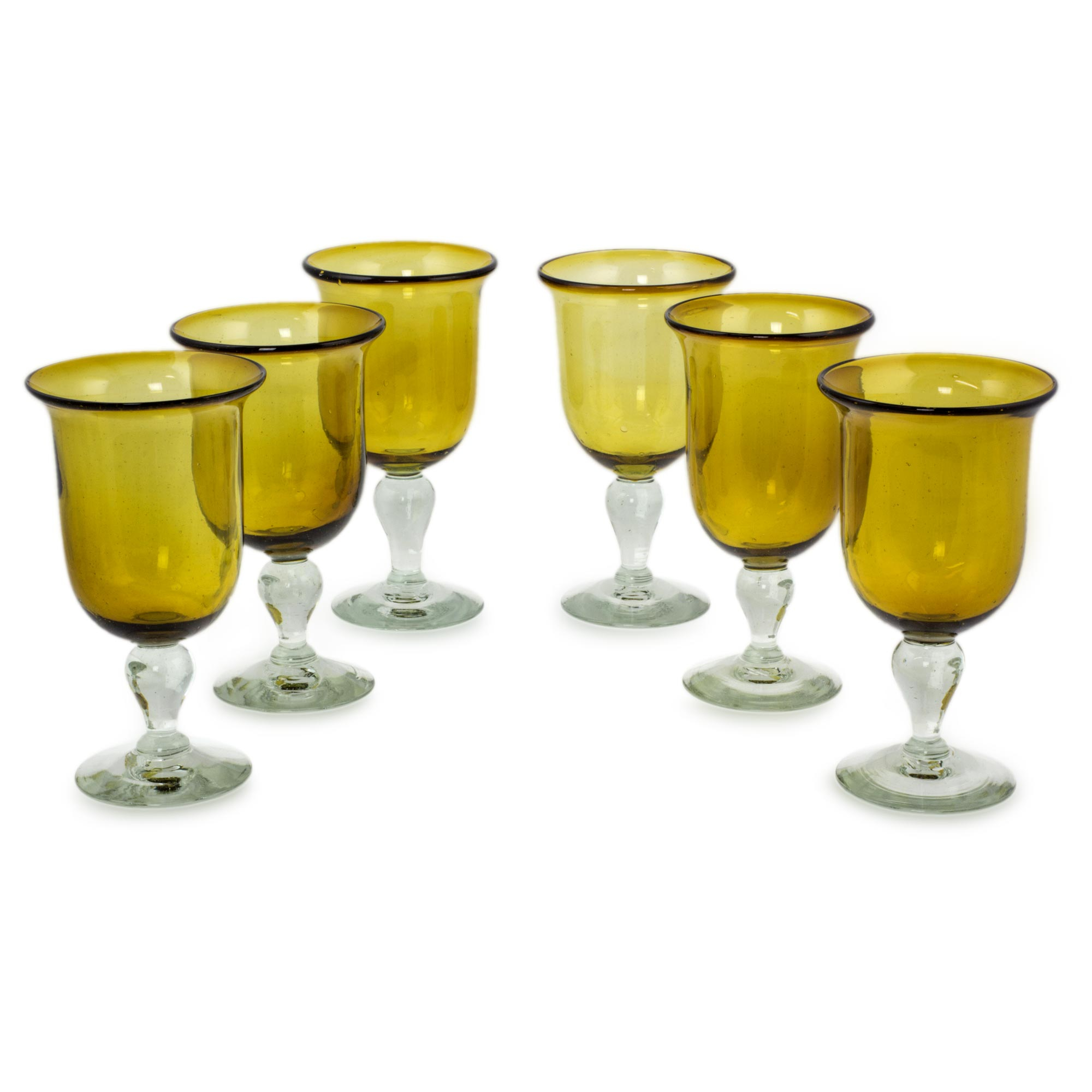 Hand Blown Goblets Glasses Set of 6 Mexico - Golden Amber | NOVICA