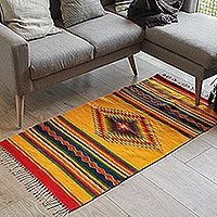 Kiva Store  Handwoven Zapotec Wool Rug in Colorful Stripes (2.5x4