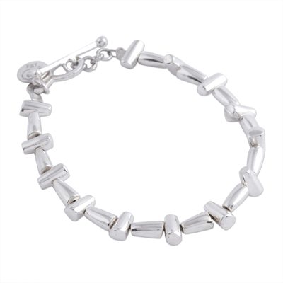 Sterling silver link bracelet, 'Sun Circle' - Unique Sterling Silver Link Bracelet