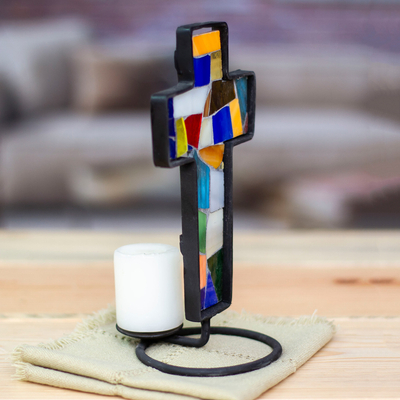 Stained glass candleholder, 'Color of Light' - Stained glass candleholder