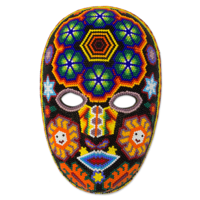 Beadwork mask, 'Huichol Charm' - Unique Huichol Beaded Mask with Peyote