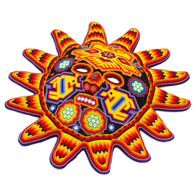 Beadwork mask, 'Red Sunset' - Hand Made Mexican Hand Beaded Huichol Mask
