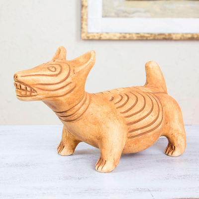 Ceramic statuette, 'Tan Aztec Guide Dog' - Handmade Signed Ceramic Museum Replica Statuette Mexico