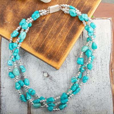 Turquoise torsade necklace, 'Three Paths' - Turquoise Allure Sterling Silver Choker Necklace