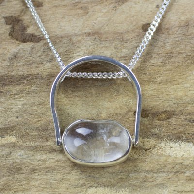 Quartz pendant necklace, 'Sterling Aura' - Quartz pendant necklace