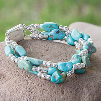 Turquoise bracelet, 'Fortunes' - Handcrafted Sterling Silver Turquoise Bracelet