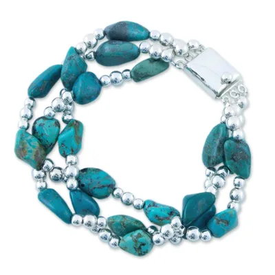 Turquoise bracelet, 'Fortunes' - Handcrafted Sterling Silver Turquoise Bracelet