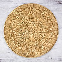 Ceramic plaque, 'Mexica Calendar' - Fair Trade Ceramic Aztec Calendar