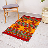 Zapotec wool rug, 'Sun Fire' (2x3.5) - Hand Crafted Zapotec Rug (2x3.5)