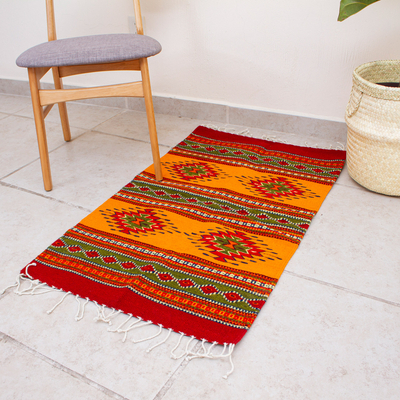 Zapotec wool rug, 'Sun Fire' (2x3.5) - Hand Crafted Zapotec Rug (2x3.5)