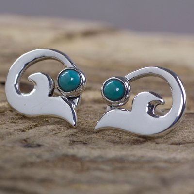 Turquoise button earrings, Silver Lilies