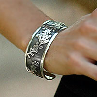 Sterling silver cuff bracelet, 'Promises' - Unique Floral Sterling Cuff Bracelet