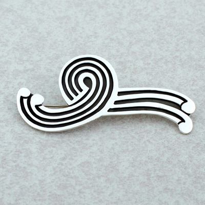 Sterling silver brooch pin, 'Silver Fountain' (large) - Hand Made Modern Sterling Silver Brooch Pin (Large)