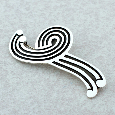 Sterling silver brooch pin, 'Silver Fountain' (large) - Hand Made Modern Sterling Silver Brooch Pin (Large)