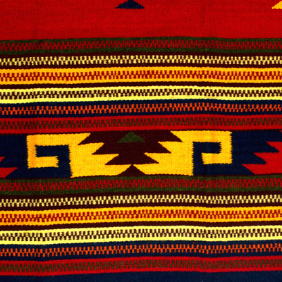 Tapete de lana zapoteca, (2.5x5) - Alfombra de área única geométrica (2.5x5)