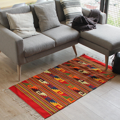 Zapotec wool rug, 'Wave Frieze' (2.5x5) - Mexican Zapotec Area Rug (2.5x5)