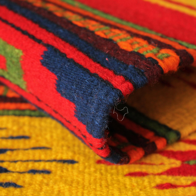 Teppich aus zapotekischer Wolle, 'Morgensterne' (2x3,5) - Zapotec Wollteppich 2 X 3 in Mexiko handgewebt