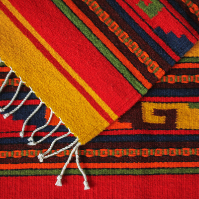 Teppich aus zapotekischer Wolle, 'Morgensterne' (2x3,5) - Zapotec Wollteppich 2 X 3 in Mexiko handgewebt