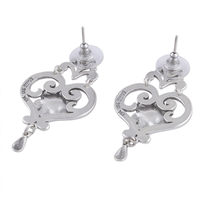 Sterling silver dangle earrings, 'Daisy Hearts' - Hand Crafted Floral Sterling Silver Dangle Earrings