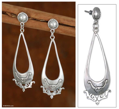 Sterling silver dangle earrings, 'Teardrop Rose' - Sterling Silver Dangle Earrings