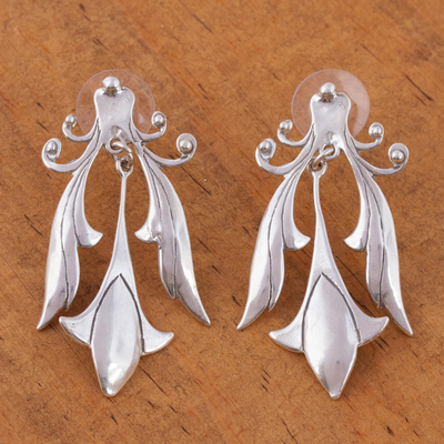 Sterling silver dangle earrings, 'Silver Tulips' - Floral Sterling Silver Dangle Earrings