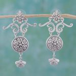 Sterling silver dangle earrings, 'Hearts and Flowers' - Romantic Sterling Silver Dangle Earrings