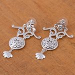 Sterling silver dangle earrings, 'Hearts and Flowers' - Romantic Sterling Silver Dangle Earrings
