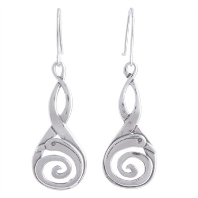 Sterling silver dangle earrings, 'Silver Swan' - Unique Sterling Silver Abstract Bird Earrings from Mexico