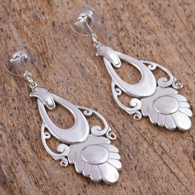 Sterling silver dangle earrings, 'Priestess' - Handmade Floral Sterling Silver Earrings