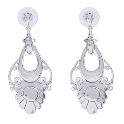 Sterling silver dangle earrings, 'Priestess' - Handmade Floral Sterling Silver Earrings