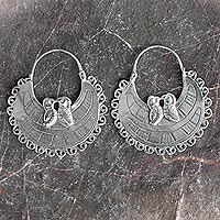 Sterling silver hoop earrings, 'Birds In Love'