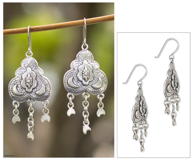 Sterling silver chandelier earrings, 'Many Moons' - Handcrafted Moonbeams Sterling Silver Chandelier Earrings