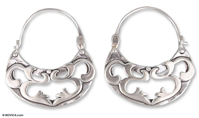 Sterling silver hoop earrings, 'Dancing River' - Silver Hoop Earrings Handmade in Mexico