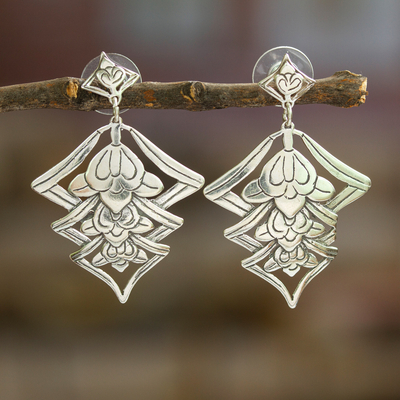 Sterling silver flower earrings, 'Floral Lanterns' - Sterling silver flower earrings