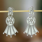 Sterling silver flower earrings, 'Floral Fan' - Vintage Look Sterling Silver Flower Earrings