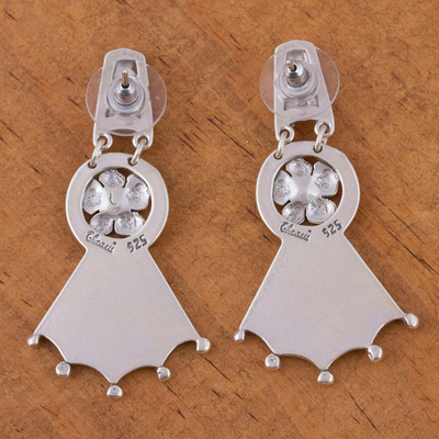 Sterling silver flower earrings, 'Floral Fan' - Vintage Look Sterling Silver Flower Earrings