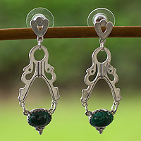 Malachite dangle earrings, 'Diaphanous' - Malachite dangle earrings
